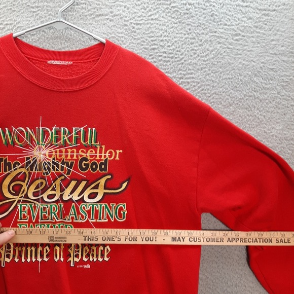 Vintage Jesus Sweatshirt Adult Extra Large Red Crewneck Religious 1990s Y2K - Picture 3 of 6